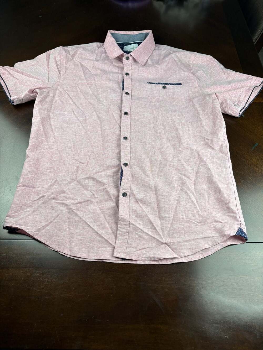 Craft + Flow Men’s Large Pink Short Sleeve Button Up Shirt Floral Trim Casual